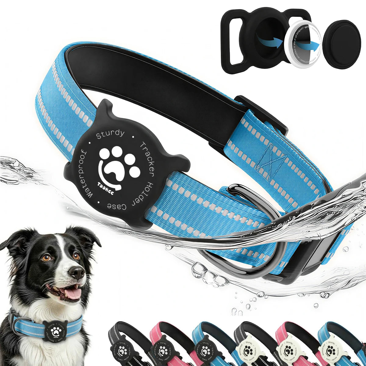 Waterproof Reflective Dog Collar Featuring a Convenient AirTag