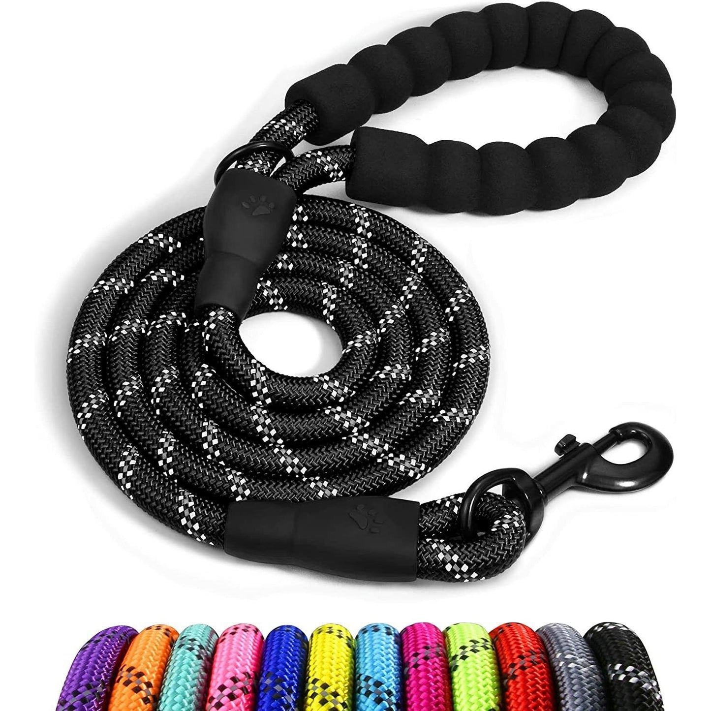 Extra Strong 5Ft Reflective Rope Dog Lead with Comfortable Foam Padded Handle - Perfect for All Dog Sizes
