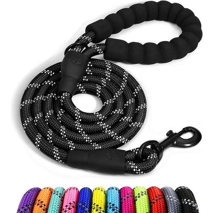 Extra Strong 5Ft Reflective Rope Dog Lead with Comfortable Foam Padded Handle - Perfect for All Dog Sizes