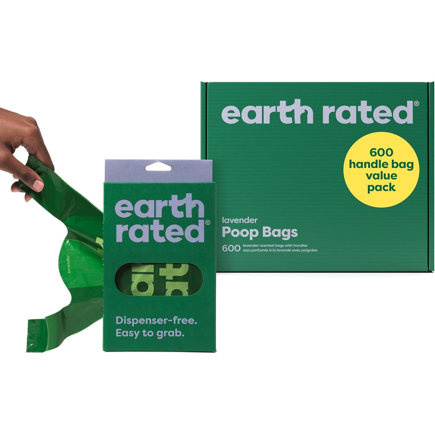 Earth Rated Lavender Dog Waste Bags with Handles - Value Pack of 600, Leakproof and Easy to Tie